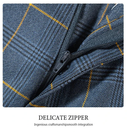 Dark blue 3 Piece Checkered Suit Set  Stylish Business Office Wedding Formal Outfit Elegant full man suit