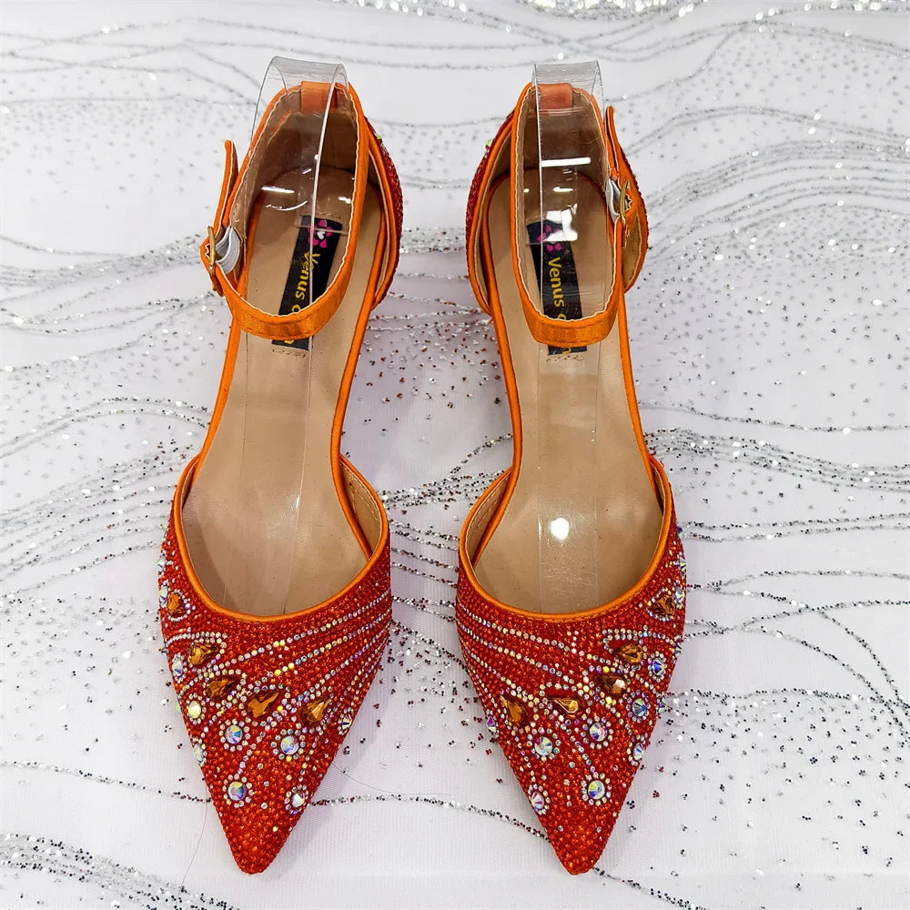 Elegant Italian Design Pointy Heels with Rhinestone-Embellished Laurel Shape - Comfortable & Durable for Every Occasion