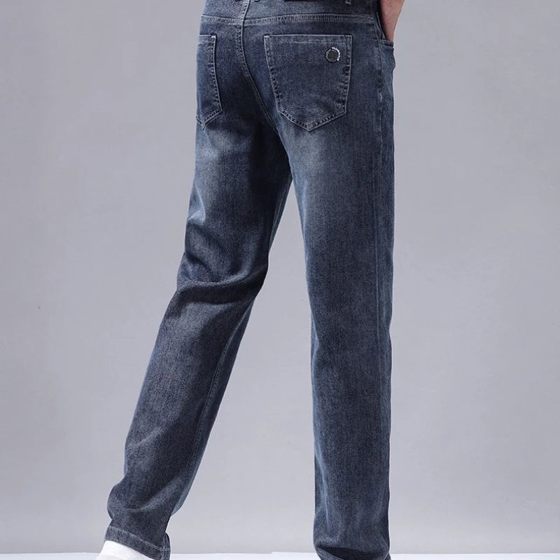 New Autumn Winter Mens Business Casual Jeans Straight Leg Fashion Denim Trousers Male Brand Clothing Slim Fit  Autumn and Winter