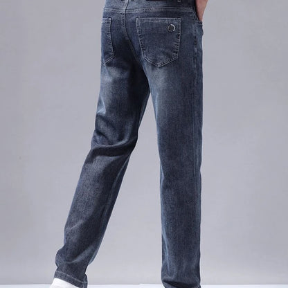 New Autumn Winter Mens Business Casual Jeans Straight Leg Fashion Denim Trousers Male Brand Clothing Slim Fit  Autumn and Winter