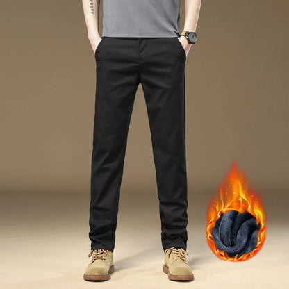 3 Colors Men's Fleece Casual Pants 97% Cotton Warm Velvet Elasticity Business Trousers Straight Fashion Korean Thicken Pants
