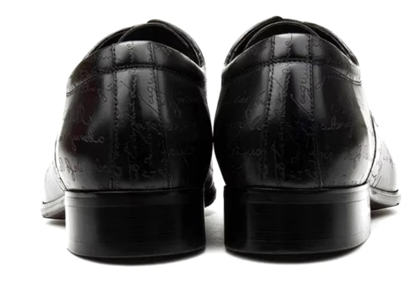Stylish Letter-printed Men's Business Leather Shoes Korea Style Wedding Derby Shoes Lace-up Pointed Toe Dress Shoes Man Wine-red