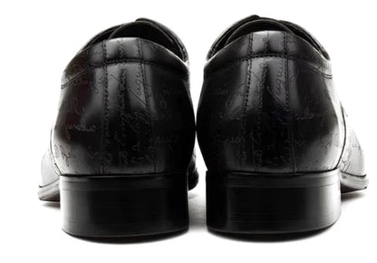 Stylish Letter-printed Men's Business Leather Shoes Korea Style Wedding Derby Shoes Lace-up Pointed Toe Dress Shoes Man Wine-red