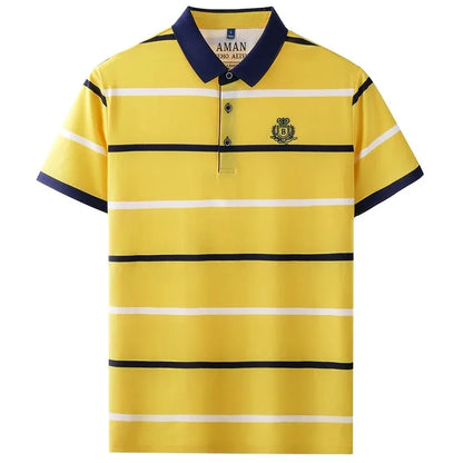 Light luxury brand short sleeve men's POLO shirt summer fashion personality striped badge top breathable ice silk casual T-shirt