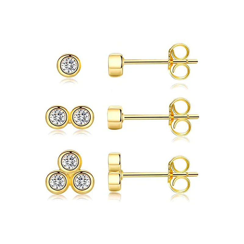 3pcs/set Bling Zircon Earring 925 Sterling Silver Cute Mini Heart Star Stud Earrings Ear Bone Earlobe Piercing Jewerly