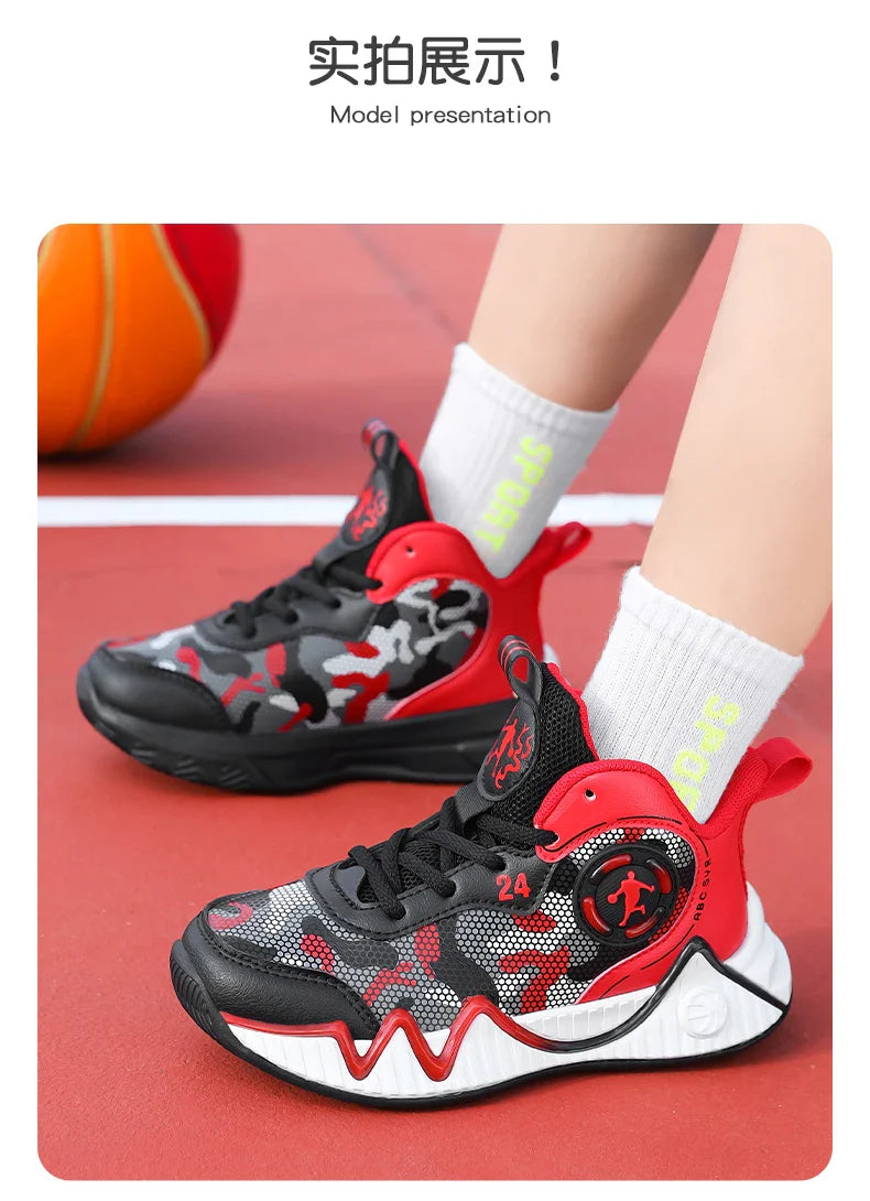 Kids Basketball Shoes Ankle Support Sneakers Tactical Boots Breathable Boys Girls Sports Shoes Shock-absorbing Athletic Shoes