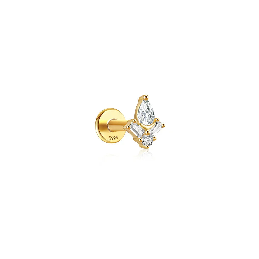 1PC Four Pointed Star Moon Tassel Lotus Cartilage Spiral Puncture 925 Sterling Silver Stud Earring For Women Ins Earring