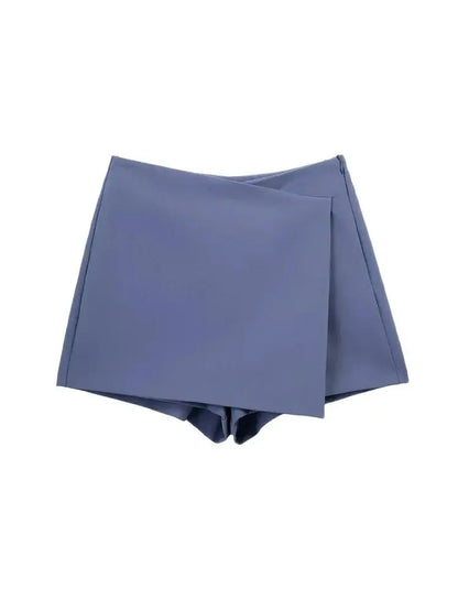 Women Fashion Pareo Style Asymmetric Shorts Skirts Vintage High Waist Side Zipper Female Skort Mujer