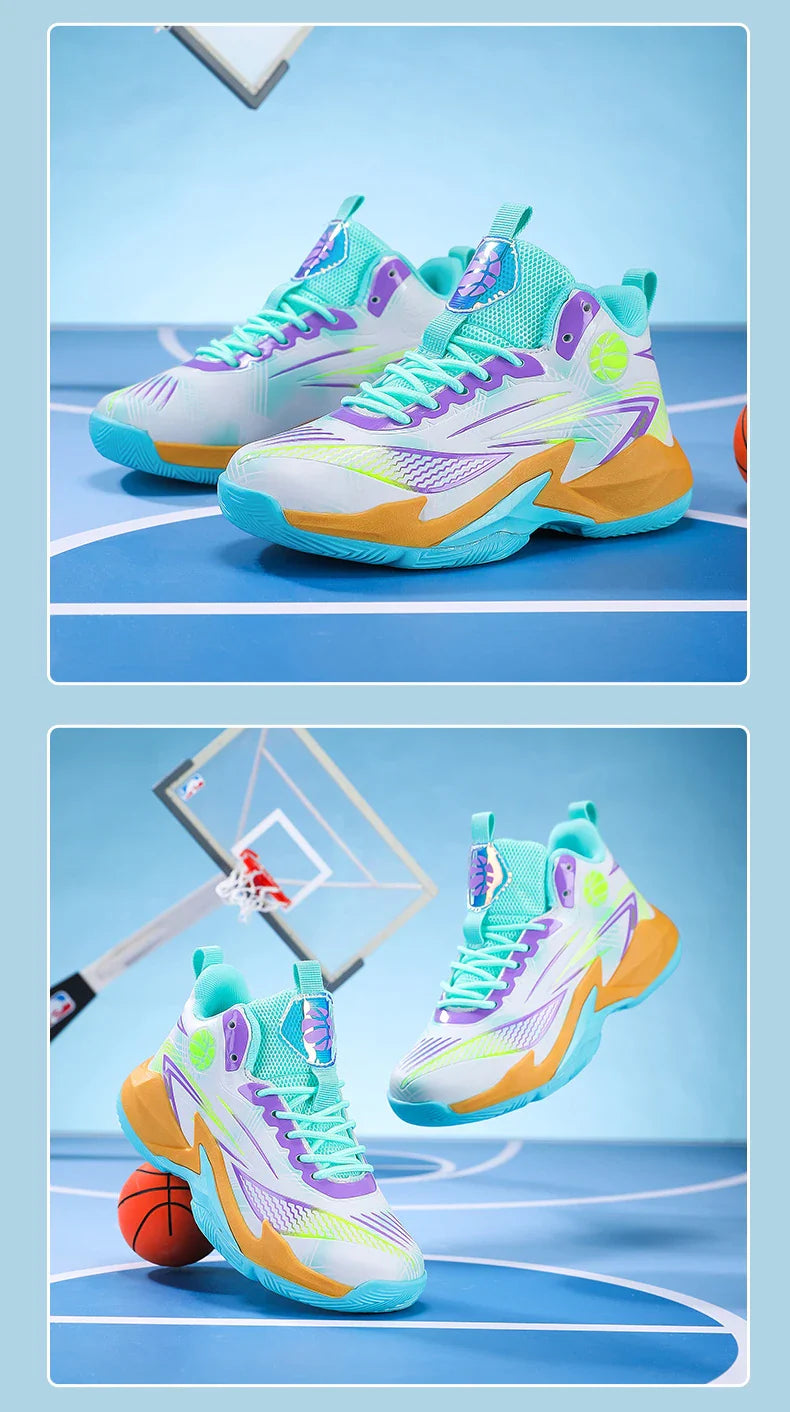 Children‘s Basketball Shoes Non-slip Breathable Basketball Training Sneakers Lace-up Boys Girls Basketball Boots Athletic Shoes