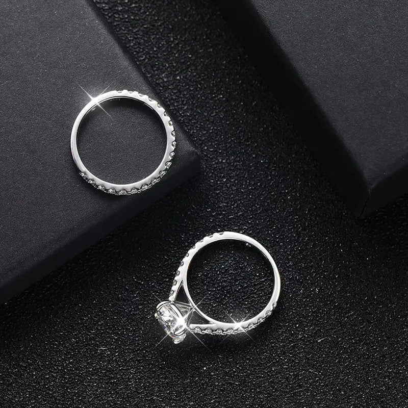 D VVS1 Moissanite Rings for women Sparkling Diamond Bridal Sets with GRA s925 Sterling Sliver Plated 18k Eternity Band