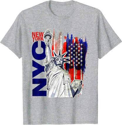 T-shirt Cool New York City Statue of Liberty with USA Flag T-Shirt for Men Women Graphic T Shirts Streetwear