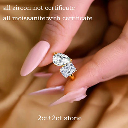 Pear Cut Zircon Moissanite Wedding Women Rings 2 Gems 4cttw Lab Diamond Band S925 Sterling Silver Jewelry Plated 18K