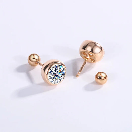1CT 6.5MM Bubbles Screw Moissanite Stud Earrings for Women Sparkling Wedding 925 Sterling Silver Rose Gold Color Earring
