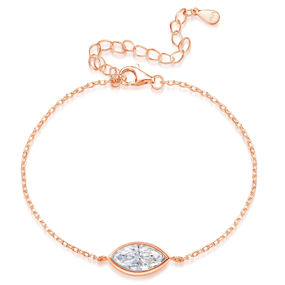 1CT 2CT Marquise Cut Moissanite Bracelets for Women 15-20cm Chain Adjustable Lab Diamond Jewelry 925 Sterling Silver