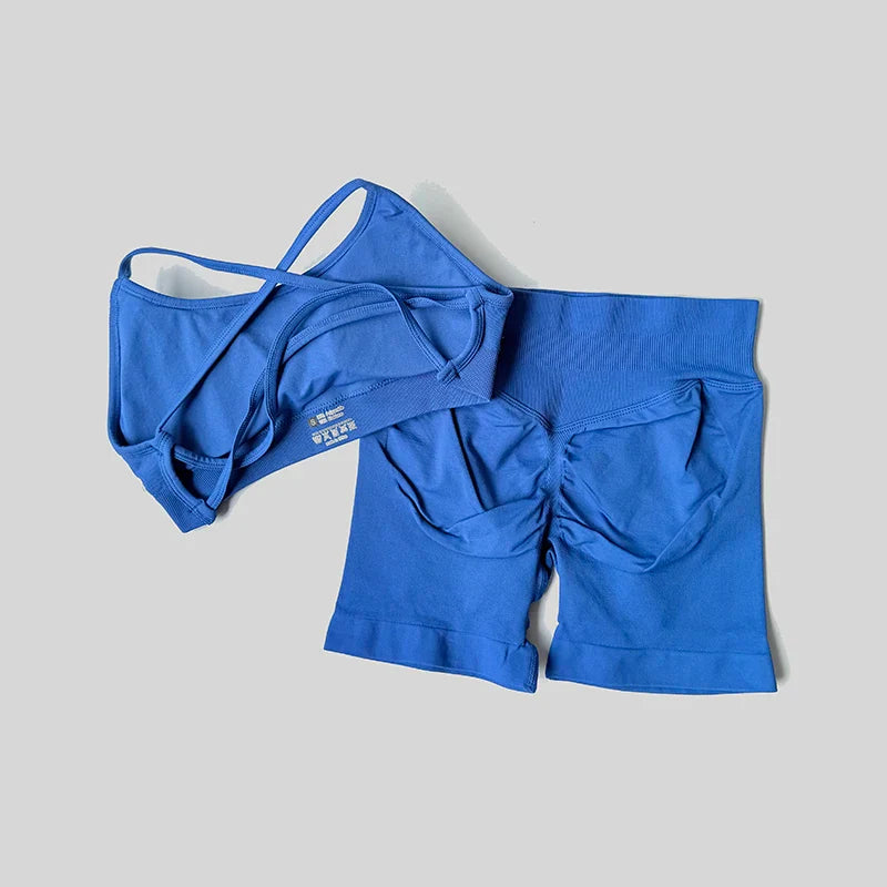Peach Hip Lifting Suit Back Cross Sports Bra Shockproof Bra Quick Drying Shorts Set Gym Fitness Running Yoga Suit