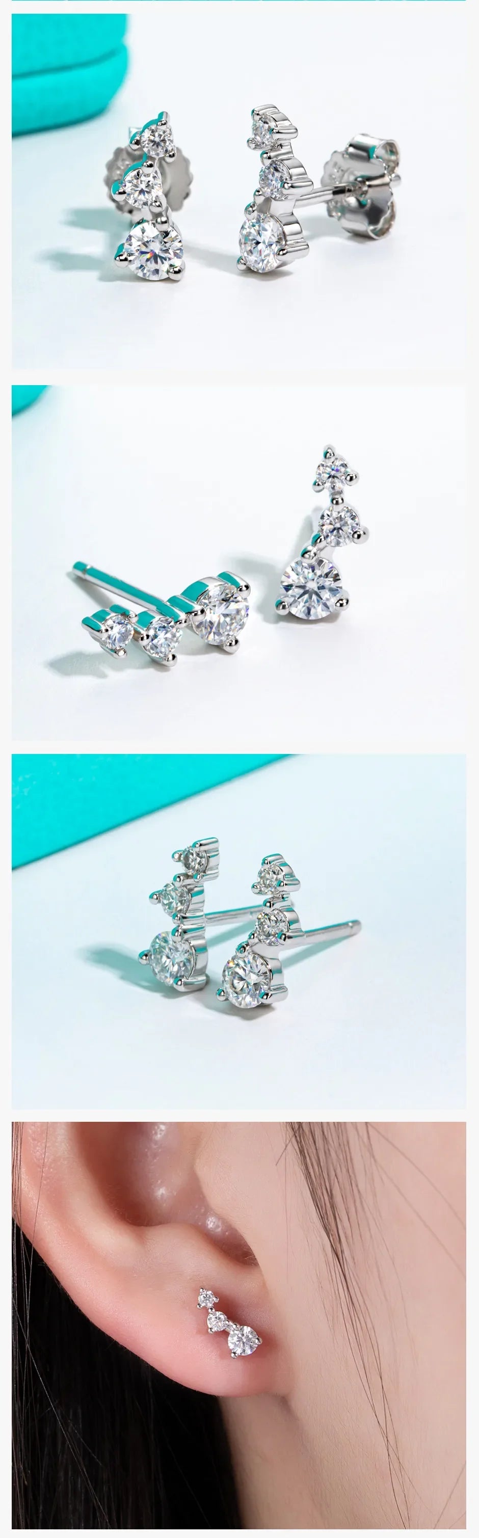 Moissanite Stud Earrings 925 Sterling Silver Gold Plated Lab Created Diamond Smile Earrings For Women Jewelry Wholesale