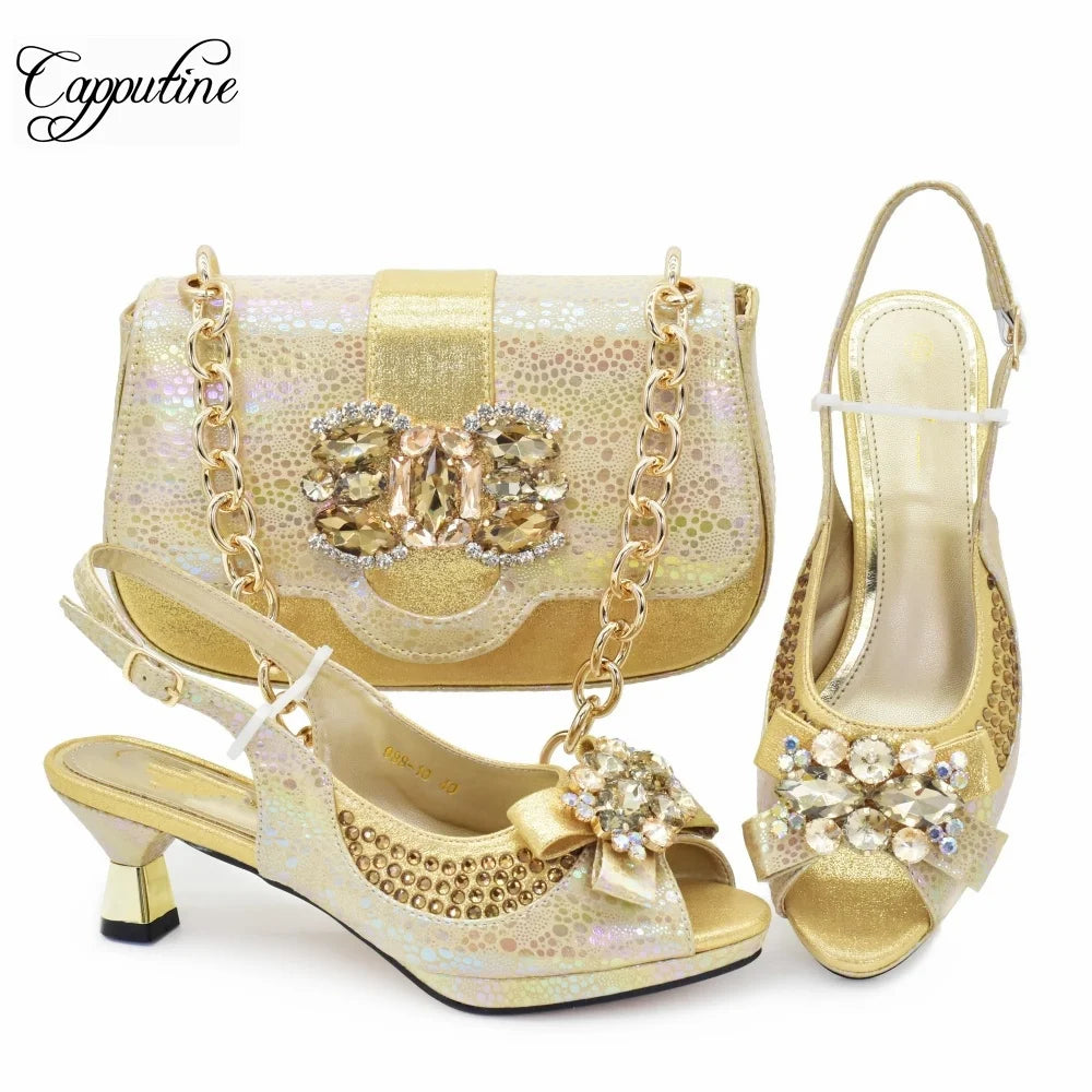 Peach Women Shoes And Bag Set Fashion African Ladies High Heels Sandals Match With Handbag Pumps Nigerian Sandales Femmes 988-10