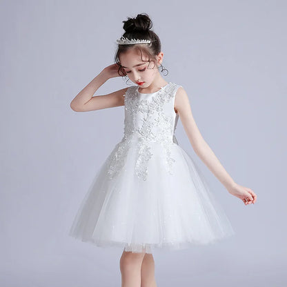 Summer Children Girls Sundress Young Teenagers Girls Sleeveless Princess Evening Dress 3-12Y Kids Girls Puffy Tulle Dress