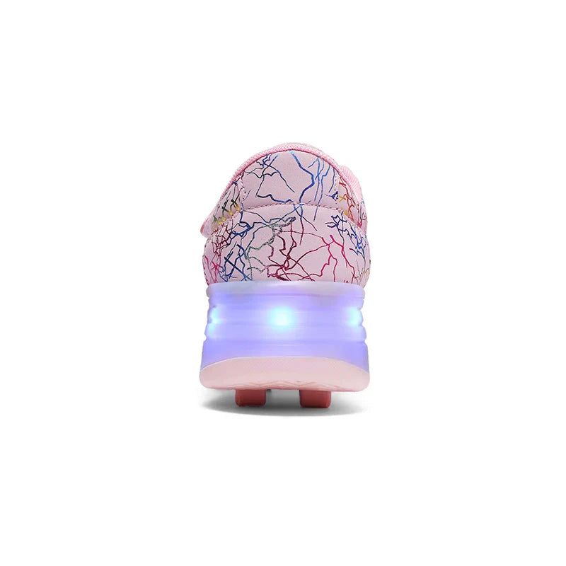 4 Wheel Dual-Use Roller Skates with Detachable Wheels ,Sneakers with LED Boys Girls Shoes with Wheels,Speed Skate Sizes 29-42
