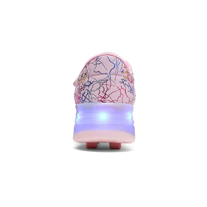 4 Wheel Dual-Use Roller Skates with Detachable Wheels ,Sneakers with LED Boys Girls Shoes with Wheels,Speed Skate Sizes 29-42