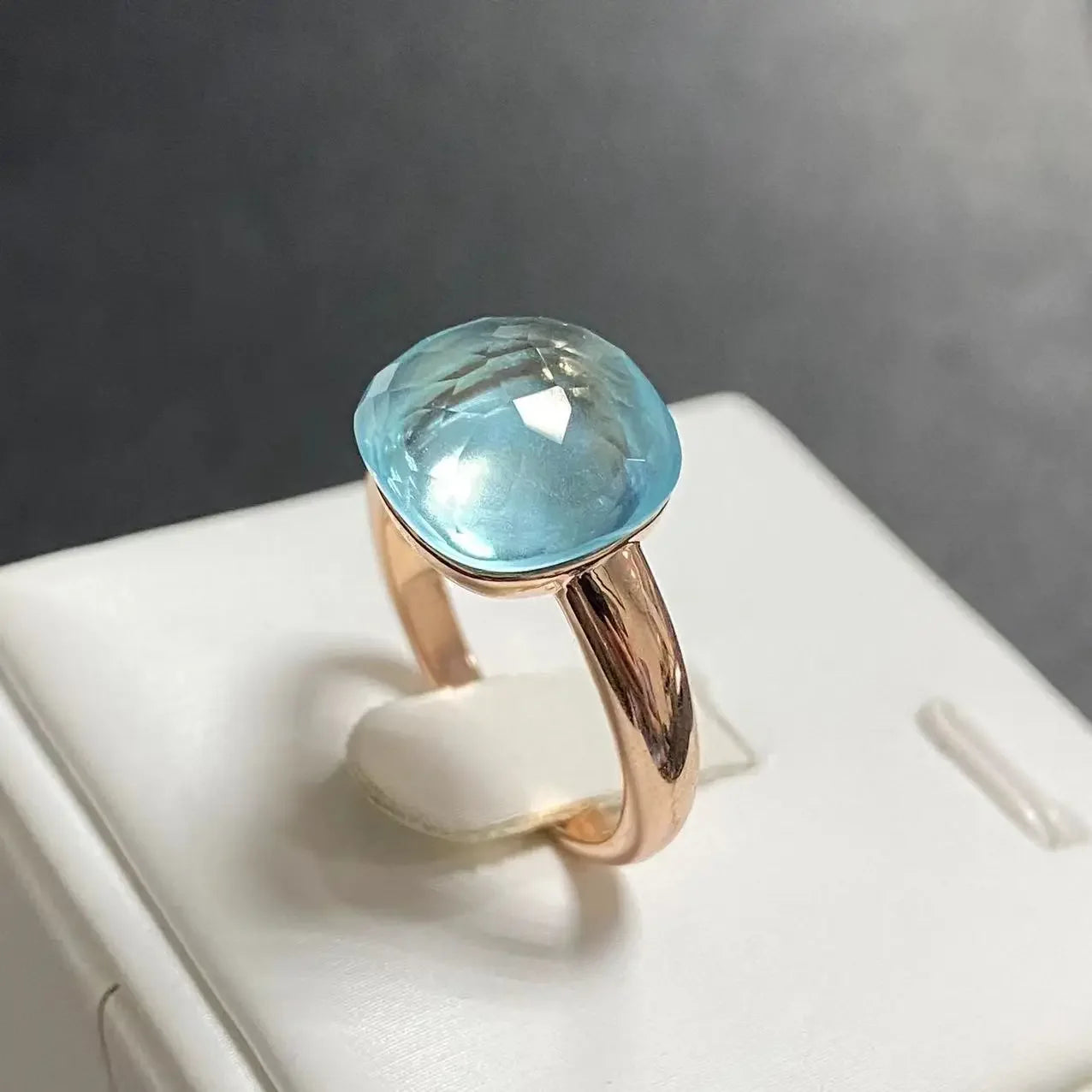 Trendy 12.6mm Flat Rose Gold Ring 35 Candy Colors Green Amethyst Turquoise Crystal Jewelry Gift for Women