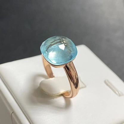 Trendy 12.6mm Flat Rose Gold Ring 35 Candy Colors Green Amethyst Turquoise Crystal Jewelry Gift for Women