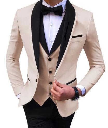 Latest Solid Casual Men's Suit Slim Fit Blazer Male Groom Tuxedos Wedding Business Party Suits 3 Pieces Sets(Jacket+Vest+Pants)