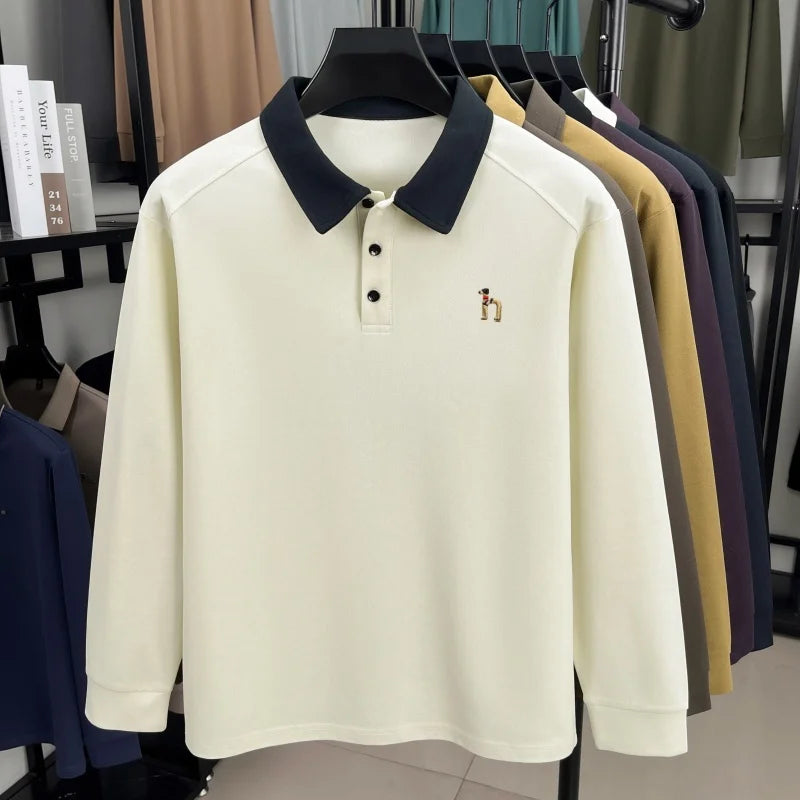 High quality luxury long sleeve polo shirt  men's spring autumn new trend brand cute dog embroidery Korean casual lapel T-shirt