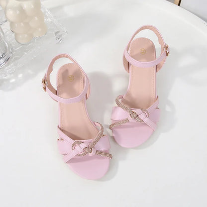 Children's Sandals 2024 Summer New Kids' Crystal High Heels Soft Sole Casual Fashion Girls' Princess Shoes 3-10 Years Old