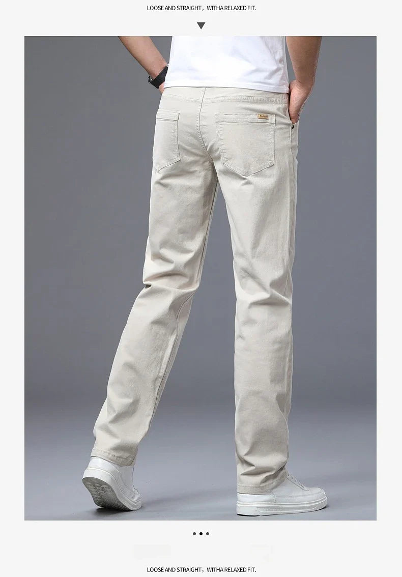 Men's Straight Leg Jeans Slim Fit Stretch Comfort Denim Pants Korean Casual Fashion Minimalist Business Male Daily Trousers