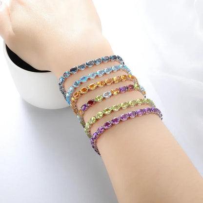 Pure 925 Sterling Silver Women's Hand Bracelets 100% Real Gemstone Natural Topaz Peridot Amethyst Gem Fine Jewelry