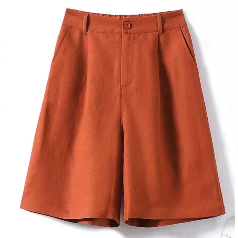 Cotton and Linen Shorts for Women Summer 2025 Loose High Waisted Wide Leg Pants Casual Versatile Solid Retro Straight Shorts