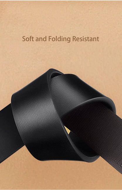 Men Leather Belt Black Metal Toothless Automatic Buckle Business Casual PU Leather Men's Fashion High Quality Belt