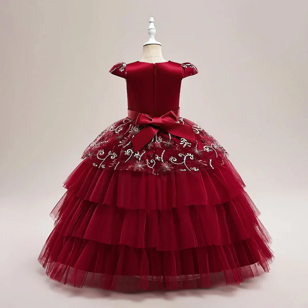 Vestidos de Festa para Meninas Daminhas de Flores de Verão Vestido Elegante de Tule para Casamento Princesa Formatura Vestido Infantil para Menina com Laço para Aniversário e Noite