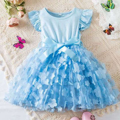My Little Ponys Girls Summer Dress Cartoon Bow Tutu Dress 3D Butterfly Cotton Party Casual Dress for Baby 2-6Y