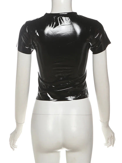 Summer New Trend T-Shirts Women Letter Print Reflection Design Short Sleeve Hot Girls High Street Style Crop Tops