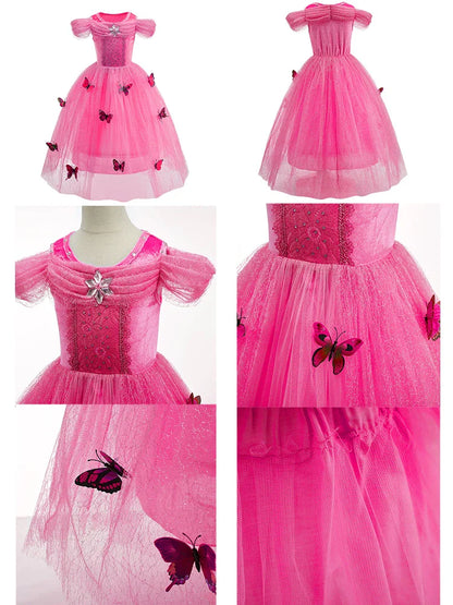 Children New Elsa Costume Little Girls Princess Cosplay Birthday Sequin Maxi Dresses Cinderella Rose Red Performance Ball Gown