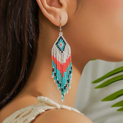 White Rice Beads Earrings For Women Retro Boho Tassels Water Drop Earrings Exaggerated Ethnic Style Earrings Jewelry