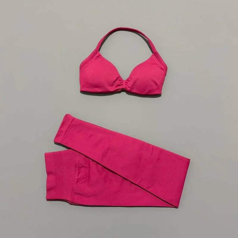 2 Pcs Seamless Yoga Sports Set for Women Resistant Backless Bra Pilates Fitness Workout Running Leggings Gym Suit