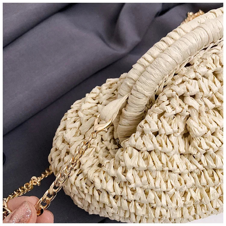 Summer New Straw Weaving Crossbody Bag Fashionable and Casual Shell Bag Women's Shoulder Bag with Excellent Texture