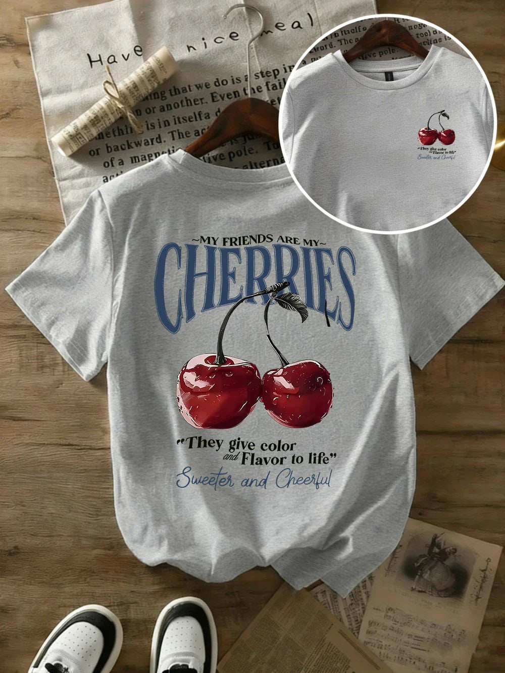 Summer Sweeter Cherries Prints T-Shirts Womens Cotton Oversized T Shirts Basic O-Neck Short Sleeve Tops Casual Woman Clothes
