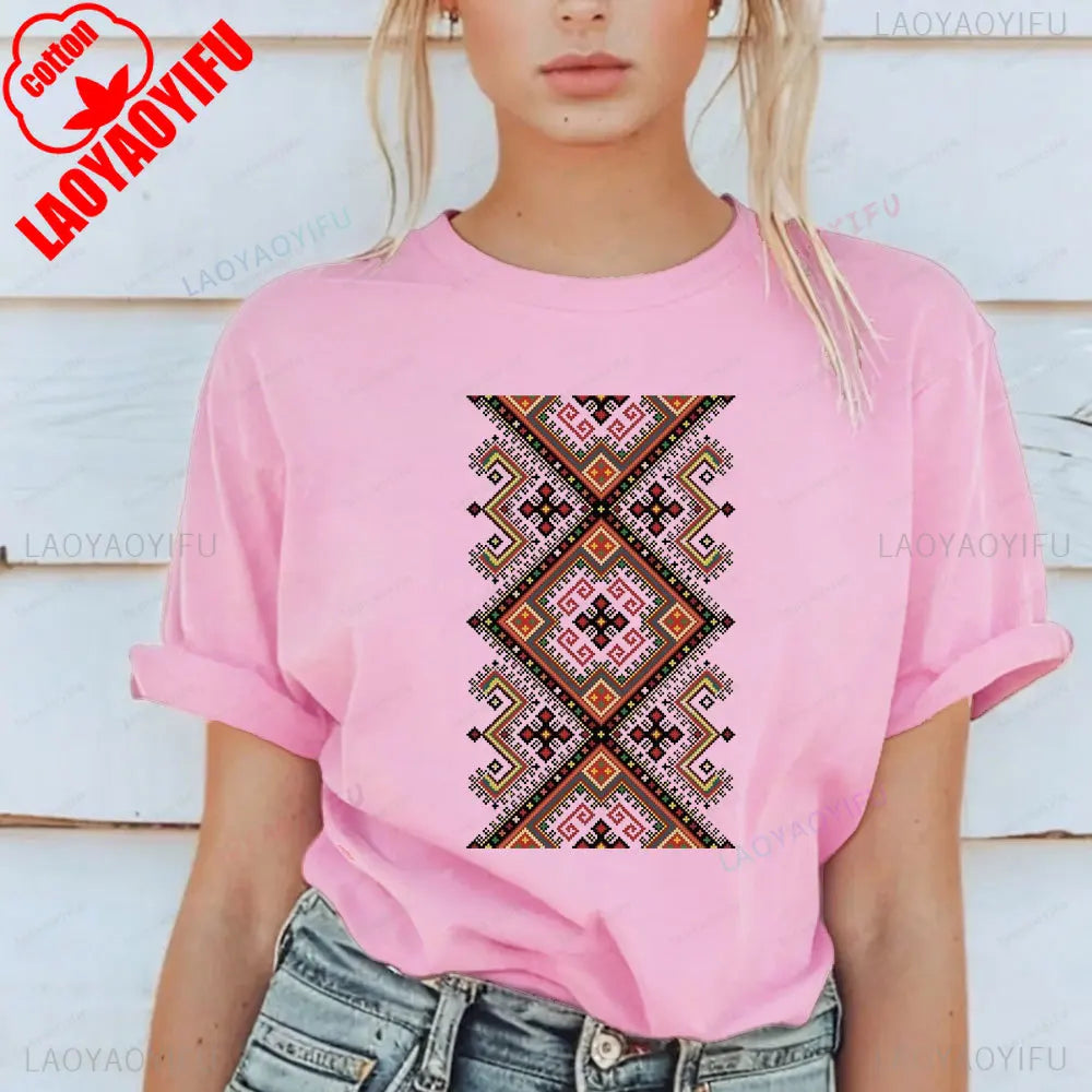 Shirt Ornament Print Shirt Ukraine Shirt Ukrainian T-shirt Gift for Women High Quality Cotton Tops Creativity Style
