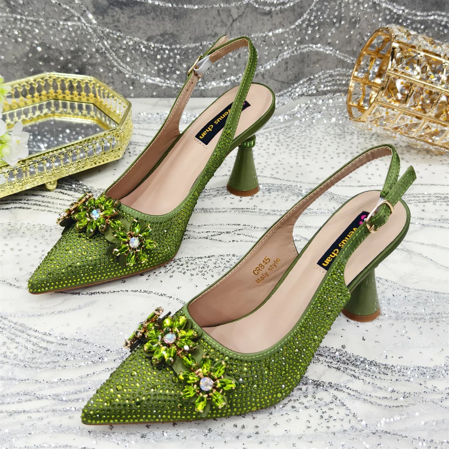 Pointed Toe High Heels Shoes and Bags Set With Rhinestone for Women Wedding Party Elegant Luxury Fashion in Sky Blue