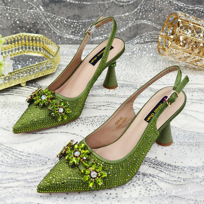 Pointed Toe High Heels Shoes and Bags Set With Rhinestone for Women Wedding Party Elegant Luxury Fashion in Sky Blue