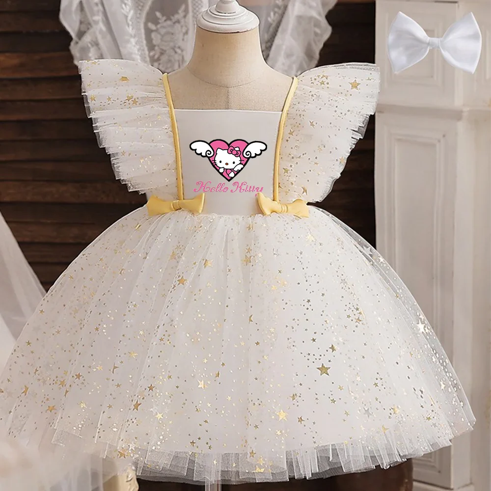 Princess Dress for Girls Sequined Star Ruffle Bow Tutu Gown Baby Formal Gala Prom Gown Kids Evening Party Costume