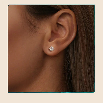 Gold Plated Round Moissanite Stud Earrings for Women, 925 Sterling Silver Classic Engagement Wedding Jewelry Gift MSE038