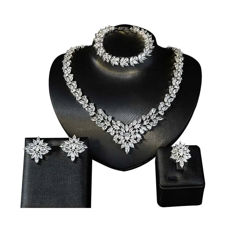 Luxury Brands CZ Zirconia Necklaces Jewelry Sets for Women 2022 Silver Color Marquise Dubai Wedding Jewelry Set Bijoux Femme