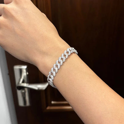 Full 1.1mm D Color Moissanite Cuban Bracelet For Man Women 925 Silver Pass Diamond Test 9.3mm Wide Link Chain Bracelets