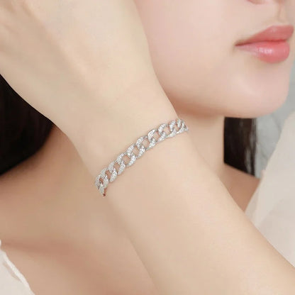 Full 1.2mm D Color Moissanite Cuban Chain Bracelet For Men Women S925 Silver Pass Diamond Test 8mm Wide Link Bracelets Gift