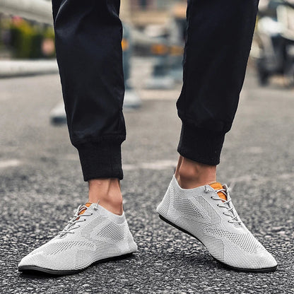 Sapatos Masculinos de Verão em Malha, Sapatilhas Planas para Uso Exterior, Sapatos de Caminhada de Alta Qualidade, Confortáveis, com Cadarço, Respiráveis, Antiderrapantes, Casuais